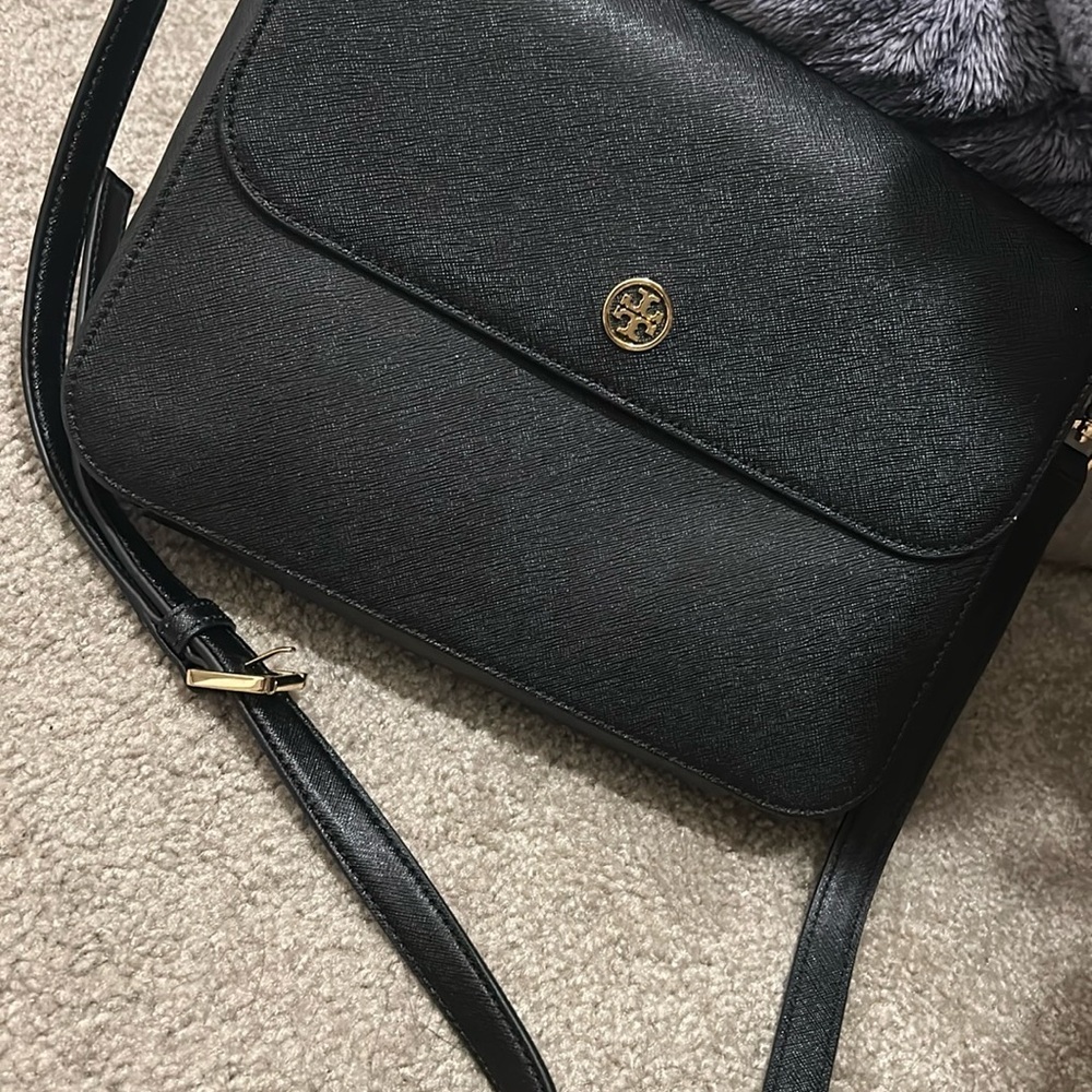 Tory Burch Black and Gold Crossbody Bag with Chain Strap